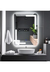 Resim Kaivo Beyaz Led'li Lazer Kumlamalı Lavabo & Banyo Aynası Dokunmatik Sensörlü 70 X 45 