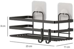 Resim Banyo Düzenleyici Yapışkanlı Metal Banyo Rafı İkili Duş Rafı Organizer Şampuanlık Mat Siyah-GNRL282 