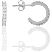 Resim Gümüş Rodyumlu Zirkon Taşlı 13 Mm Tamtur Halka Küpe 