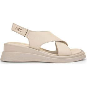 Resim Tamer Tanca Kadın Hakiki Deri Bej Topuklu Sandalet 878 1118 Bn Sndlt Y24 Bej Dr Bej 