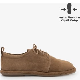 Resim Marjin Kadın Hakiki Deri Kadın Bağcıklı Maskülen Loafer Günlük Oxford Ayakkabı Bemor Taba Süet 