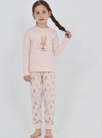 Resim Toontoy Kız Çocuk Tavşan Baskılı Pijama Takım Pudra 