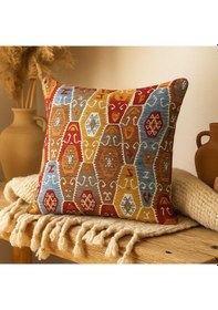 Resim Etnik Desenli Kilim Dokulu Kırlent Kılıfı 40 x 40 