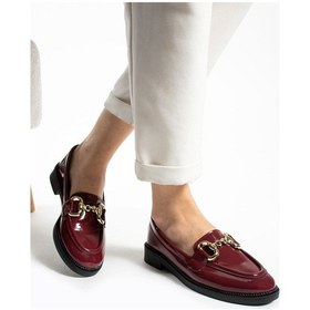 Resim Jane Kadın Loafer Makosen Casual Toka Detay Günlük Ayakkabı Bordo Rugan 