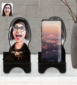 Resim Bk Gift Kişiye Özel Mona Lisa Karikatürlü Ahşap Biblo Telefon Standı-1 