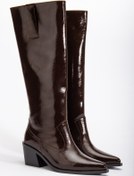 Resim DENORA Kahve Kırışık Rugan Düz Binici Western Kovboy Bot Çizme 