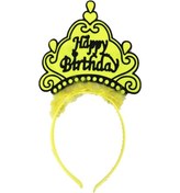 Resim Parti Happy Birthday Yazılı Neon Sarı Renk Doğum Günü Tacı 