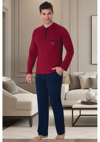 Resim Mecit Pijama Mecit 2904 Bordo %100 Pamuk Erkek Büyük Beden Pijama Takımı Bordo 