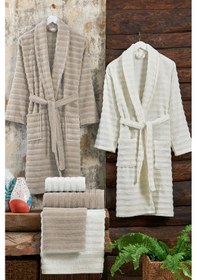 Resim Elart Soft Bornoz Aile Seti 6 Parça 70x135 Cm Bej-krem Bej 