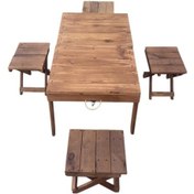 Resim 4 Tabureli Katlanır Bavul Masa Takımı - Katlanır Kamp Masa Takımı Ceviz Kahverengi 