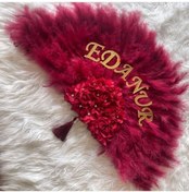 Resim Evsay İsme Özel Büyük boy Kına Yelpazesi Tüylü Yelpaze Kına Malzemesi 