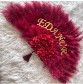 Resim Evsay İsme Özel Büyük boy Kına Yelpazesi Tüylü Yelpaze Kına Malzemesi 