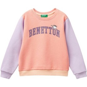 Resim United Colors Of Benetton Kız Çocuk Önü Simli Logo Baskılı Normal Kesim Bisiklet Yaka Sweatshirt Pembe 