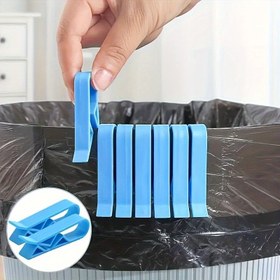 Resim 10 Adet Mavi Çöp Kutusu Klipsi, Kağıt Sepetleri için Kaymaz Yan Klipsli Çöp Torbası Sabitleme Klipsleri 