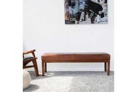 Resim NAPOLYON DOĞAL AHŞAP GERÇEK DERİ BENCH, KAHVE 