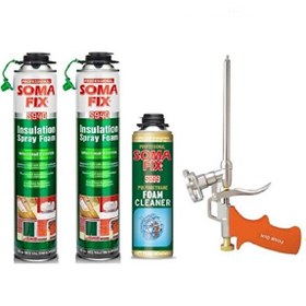 Resim Somafix 2 Adet 750 ML Somafix Tabancalı Isı Ses Yalıtım Köpüğü Köpük Tabancası Köpük Temizleyicisi Seti 