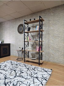 Resim Zafir Çıkıntılı Siyah Boyalı Kitaplık - 5 Raflı Suntalem Lüks Kitaplık Atlas Çam 