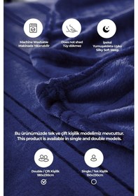 Resim Evlen Home Mayer Supersoft Yumuşak Çift Kişilik Battaniye 180x230 Cm Lacivert Pudra 