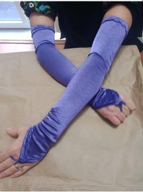 Resim Saten Likralı Dans & Opera Eldiveni - 58 Cm Mor 