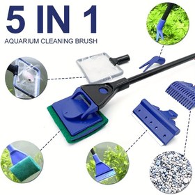 Resim 1 akvaryum temizleme aracı içinde 5 farklı araç bulunmaktadır: Bitki çatalı, kaşık, ağ, sünger fırça, çakıl tırmığı ve yosun temizleyici. Çok fonksiyonlu balık tankı temizleme araçları. 