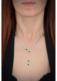 Resim Kadın Gümüş Set - Melodi Yeşil Taşlı Su Yolu Set • Işıklı Kutuda • Düğün • Nişan • Gelin Seti 