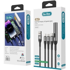 Resim Go-Des Lightning Apple iPhone Uyumlu &type-c&micro Usb Ultra Hızlı Şarj Kablosu Gd-uc321 4in1 Çakmak Özellikli 