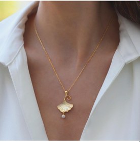 Resim İstiridye İncili Sarkıt Gold Gümüş Set Gümüş 