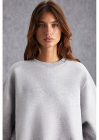Resim Grimelange Vaneltına Kadın Içi Polarlı 3 Iplik Organik Pamuk Oversize Basic Bisiklet Yaka Grimelanj Sweatshirt 