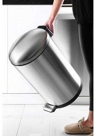 Resim Primanova Bombe Kapaklı Yumuşak Kapanan Çelik Çöp Kovası 40 Lt - Inox Inox 