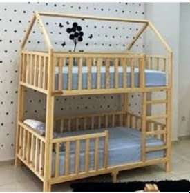 Resim Otantik Dekorasyon Montessori Ahşap Ranza 190x90 