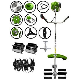 Resim Dragro DRG-9PR Yeşil PRofesyonel 9 Parça 2 Zamanlı Yan Tipi Benzinli Motorlu Tırpan Ot Çim Biçme Kesme Makinesi Çift Çapa 