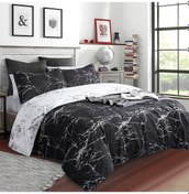 Resim Nevresim Takımı 220x240 Cm + 2 Yastık Kılıfı 65x65 Cm - Siyah Beyaz Mermer Çift Taraflı Nevresim Takımı 2 Kişilik Yetişkin Fermuarlı 