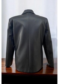 Resim Kadın Gold Düğme Detaylı Siyah Deri Blazer Ceket 