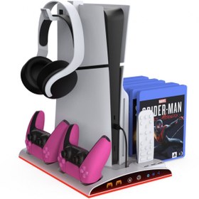 Resim Hobimtek Ps5 Için Soğutucu Organizatör Ps5 Slim Ve Tüm Ps5 Modeller Ile Uyumlu Rgb Şarj Ünitesi 
