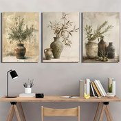 Resim 3 Adet Antika Zeytin Dalı Kanvas Duvar Sanatı Baskıları, Modern Rustik Botanik Duvar Dekoru, Salon, Yatak Odası, Koridor, Mutfak için Dikey Çerçevesiz Kanvas Posterler 