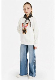 Resim Defacto Kız Çocuk Overshirt Fit Baskılı İçi Yumuşak Tüylü Sweatshirt G6416a825wner103 Ekru-er103 