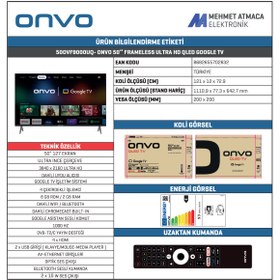 Resim Onvo 50OVF9000 4K Ultra HD 50" 127 Ekran Uydu Alıcılı Google Smart QLED TV 