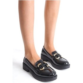 Resim TRENDELLA Rugan Siyah Gold Tokalı Kadın Loafer Tr17ms02a 
