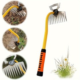 Resim 1 Adet Ağır Hizmet Tipi Manganez Çelik Bahçe Tırmığı - Ergonomik Sarı & Turuncu Saplı, Sağlam Toprak Gevşetici, Yabani Otları Temizleme Aleti, Bahçecilik ve Sebze Tarhları İçin Dayanıklı Ziraat Aracı, Açılı Başlık, Uzun Ömürlü Malzeme, Ev Bahçıvanları ve Açık Hava Tutkunları için Sağlam Yapı 