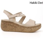 Resim Gönderi R Kadın Bej Antik Cırt Bantlı Dolgu Topuk Hakiki Deri Sandalet Dyza70945307 Bej 