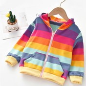 Resim JOPGEEY Kızlar için Gökkuşağı Çizgili Kapüşonlu Fermuarlı Ceket - Rahat Sonbahar/Kış Montu, Bol Kesim, Uzun Kollu, Yıldızlı Gökyüzü Deseni, Dış Mekan Oyunları İçin Mükemmel, Kızlar İçin Sevimli Ceketler 