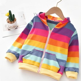 Resim JOPGEEY Kızlar için Gökkuşağı Çizgili Kapüşonlu Fermuarlı Ceket - Rahat Sonbahar/Kış Montu, Bol Kesim, Uzun Kollu, Yıldızlı Gökyüzü Deseni, Dış Mekan Oyunları İçin Mükemmel, Kızlar İçin Sevimli Ceketler 