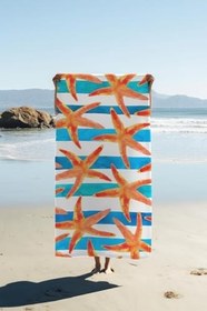 Resim Dijital Baskı Plaj Deniz Havlusu Deniz Yıldızı Desenli Peştamal HVL0217 