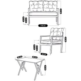 Resim Miray 211 Masalı Krem Fermuarlı Bahçe Balkon Takımı, Salon, Teras- Berjer Düğmeli Metal Çay Seti Krem 