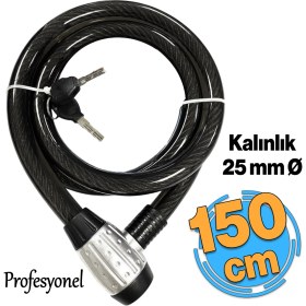 Resim Profosyenel Motosiklet Bisiklet Halat Zinciri Hırsız Kilidi 150 cm Çelik Kilit Çap 25 mm Ø 1 Adet 