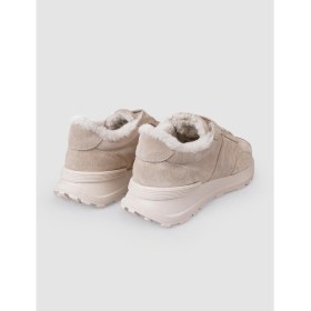 Resim Cabani %100 Hakiki Deri Bej Süet Kürklü Kadın Spor Ayakkabı 