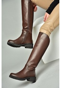 Resim Fox Shoes N654032803 Kahverengi Hakiki Deri Alçak Topuklu Kadın Çizme Kahverengi 