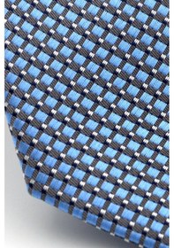 Resim Gaffy Beyaz Küçük Kare Desenli Mavi Dokuma Kumaş Mendilli Slim Fit Kravat // Sdk-2511-5 Mavi 