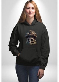 Resim Kurukafa Mantar Ev Kadın Erkek Siyah Kapüşonlu Sweatshirt Hoodie Siyah 