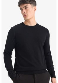 Resim Defacto Regular Fit Bisiklet Yaka Basic Düz Premium Triko Kazak A5268AX23AU Siyah 